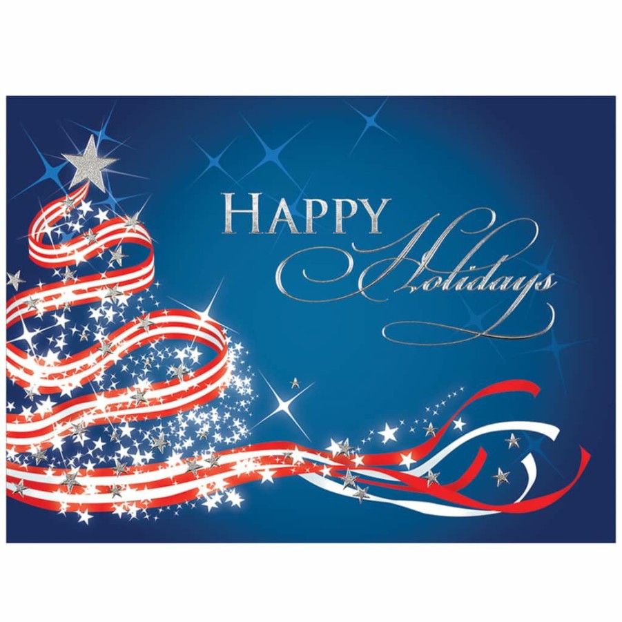 Greeting Cards * | Discount Jam Paper Patriotic Tree Blank Christmas Cards Set, 25Ct.