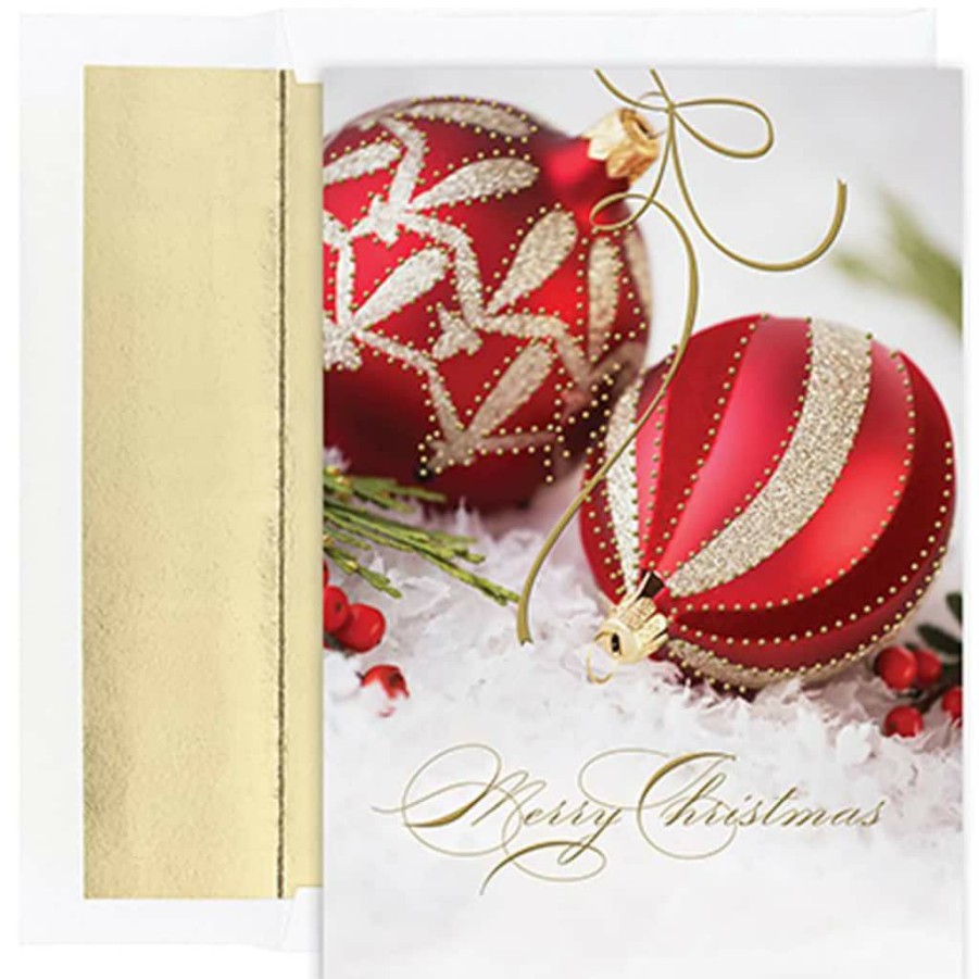 Greeting Cards * | Best Deal Jam Paper Red & Gold Ornaments Blank Christmas Cards Set, 18Ct.