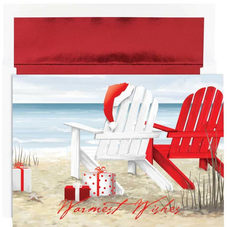 Greeting Cards * | Flash Sale Jam Paper 5.6 X 7.9 Beach Chairs Christmas Card Set, 18Ct.