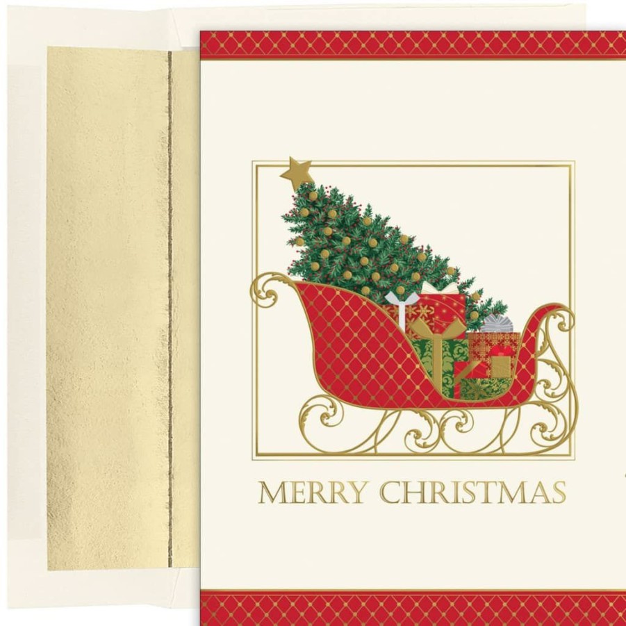 Greeting Cards * | New Jam Paper Santa'S Elegant Sleigh Christmas Cards & Envelopes, 18Ct.