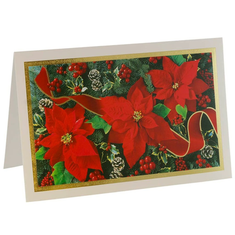 Greeting Cards * | Best Reviews Of Jam Paper A8 Modern Poinsettia Christmas Cards & Envelopes, 10Ct.