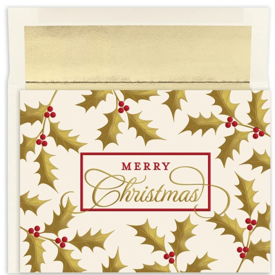 Greeting Cards * | Best Deal Jam Paper 7.9 X 5.6 Christmas Holly & Berries Card Set, 16Ct.