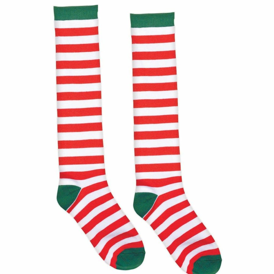 Adult Costume Accessories * | Outlet Christmas Candy Stripe Knee Socks, 6Ct. By Amscan