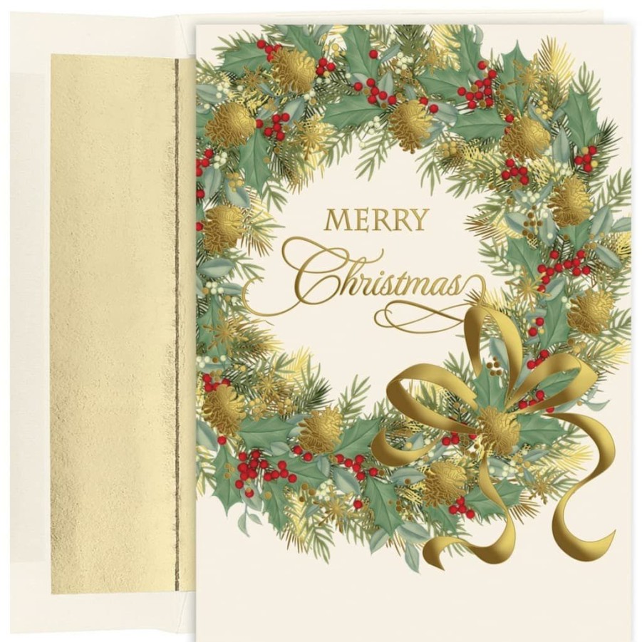 Greeting Cards * | Wholesale Jam Paper Traditional Christmas Wreath Cards Set, 16Ct.