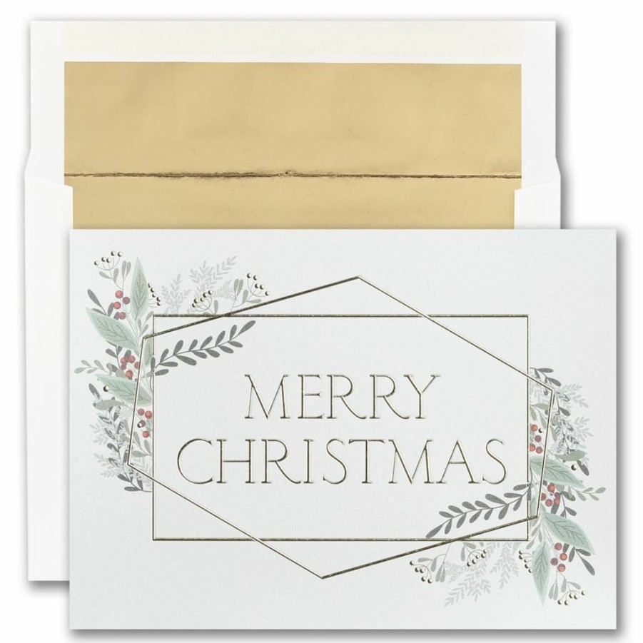 Greeting Cards * | Best Reviews Of Jam Paper 5.625 X 7.875 Christmas Greenery Card Set, 25Ct.