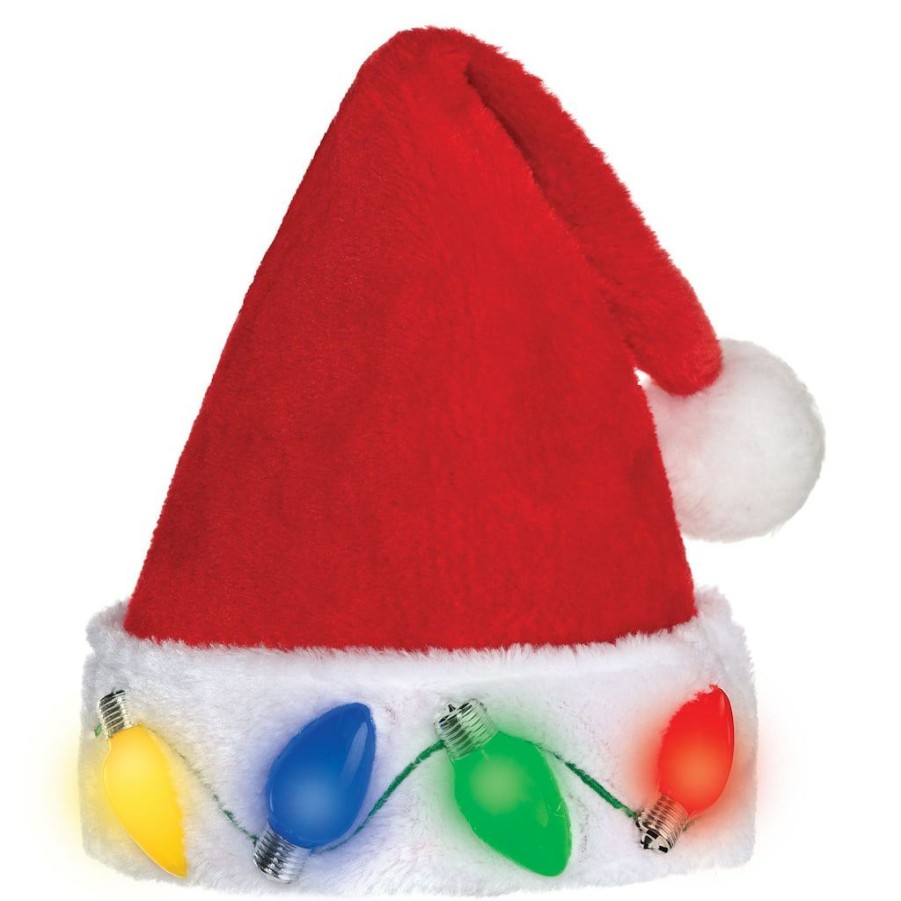 Adult Costume Accessories * | Cheapest Christmas Light-Up Plush Santa Hat By Amscan